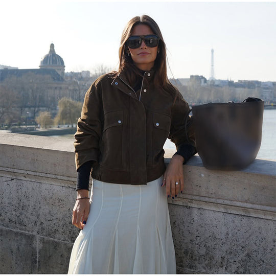 Damen lässige Suede-Jacke mit funktionalen Taschen und modernem Design EB