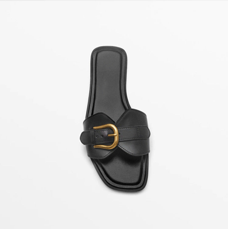 Damen Bequeme Slides mit dekorativem Schnallenakzent EB