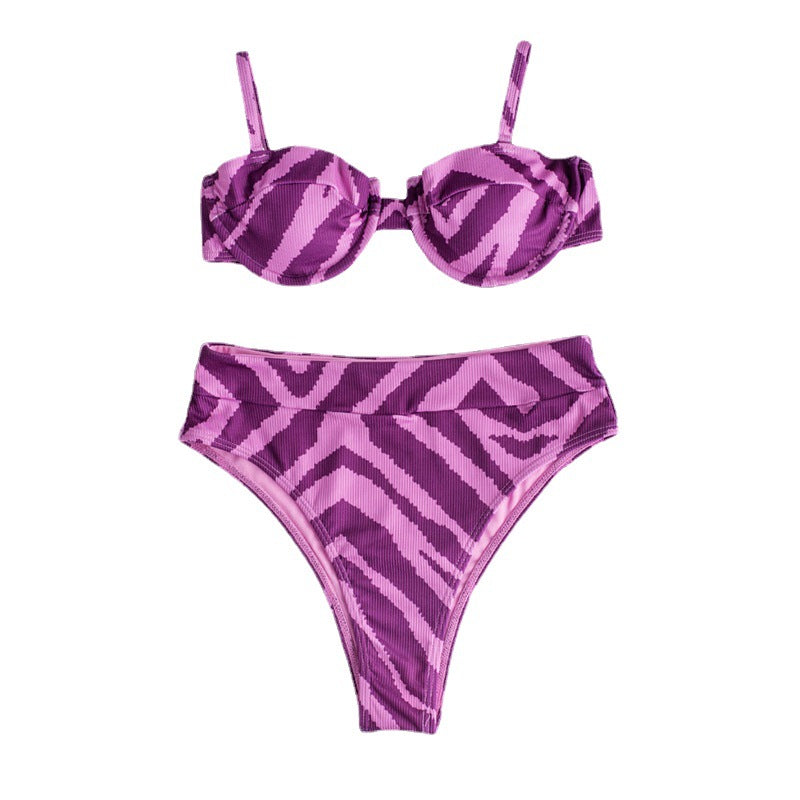 Damen Hochgeschnittener Bikini mit elegantem Zebra-Muster EB