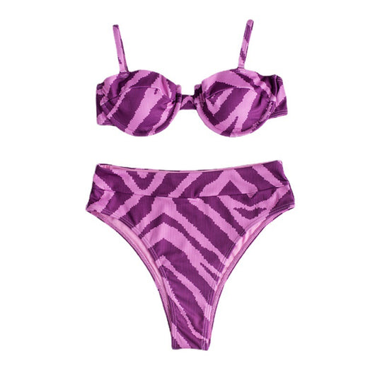 Damen Hochgeschnittener Bikini mit elegantem Zebra-Muster EB