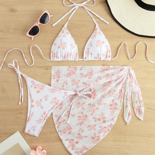 Damen Triangel-Bikini mit floralem Muster und zartem Cover-Up EB