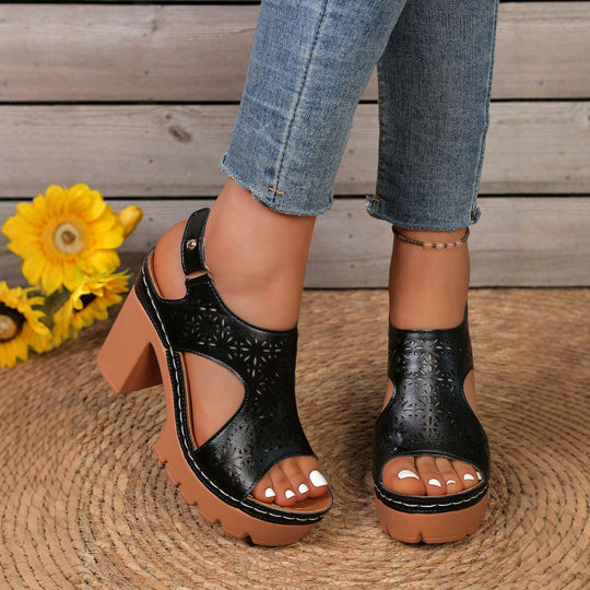 Damen Plateau-Sandaletten mit durchbrochenem Design und komfortablem Blockabsatz EB