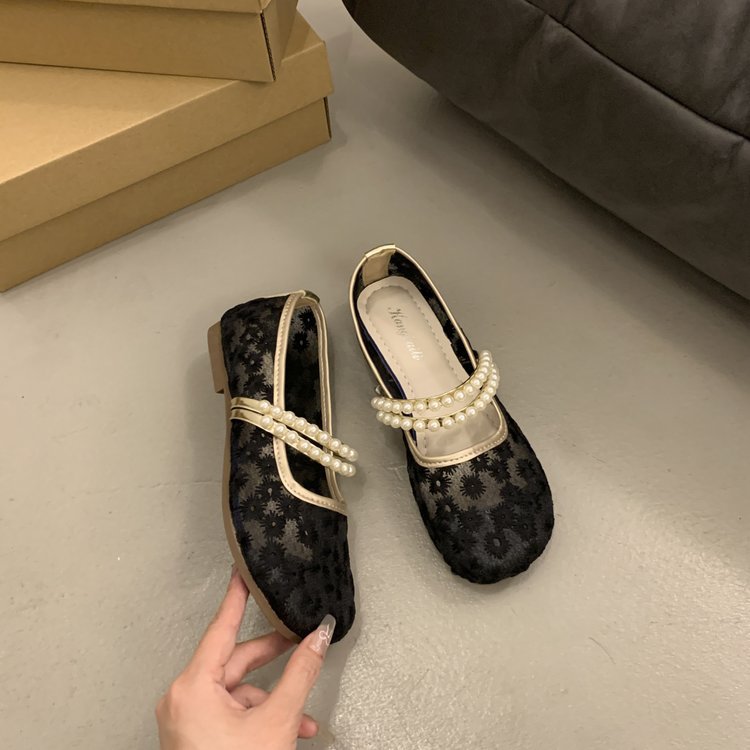 Damen elegante Ballerinas mit dekorativer Perlenapplikation und modischem Riemchen EB