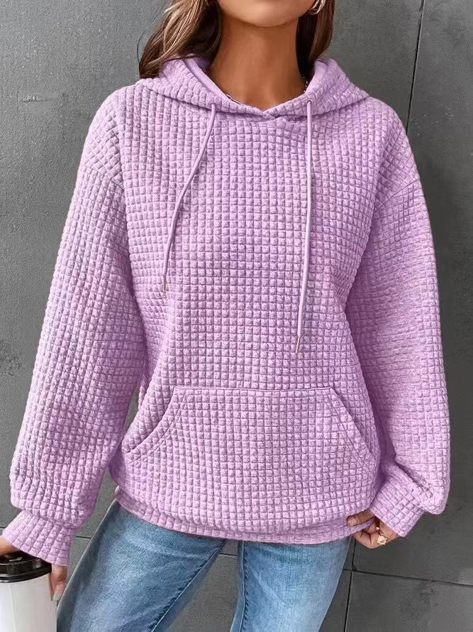 Damen Waffelstruktur Kapuzenpullover mit gemütlichem Schnitt und praktischer Tasche EB