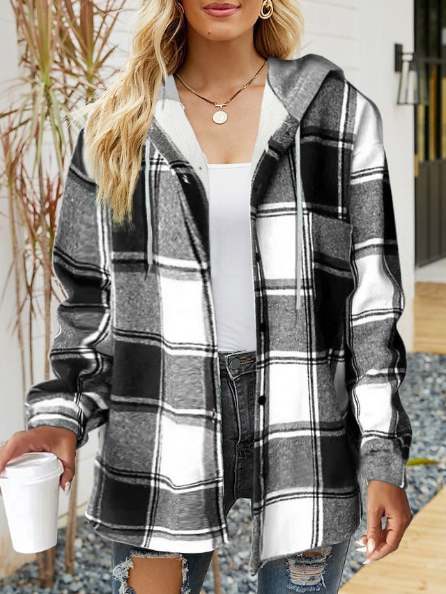 Damen lässige Overshirt-Jacke mit Kapuze und praktischem Kordelzug EB