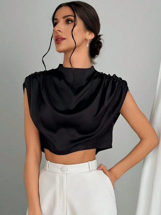 Damen elegantes Oberteil mit weichen Stofffalten und Rückenausschnitt EB