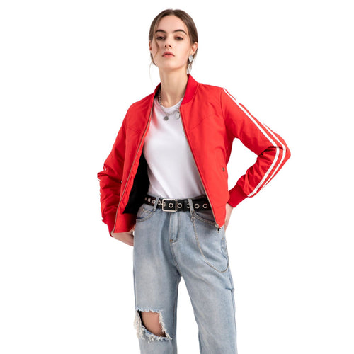 Damen nan sportive Bomberjacke mit seitlichen Kontraststreifen, gesteppter Innenfütterung und Rippbündchen EB