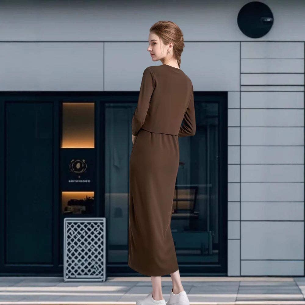 Damen Modisches Maxikleid mit eleganter Silhouette und Langarm EB
