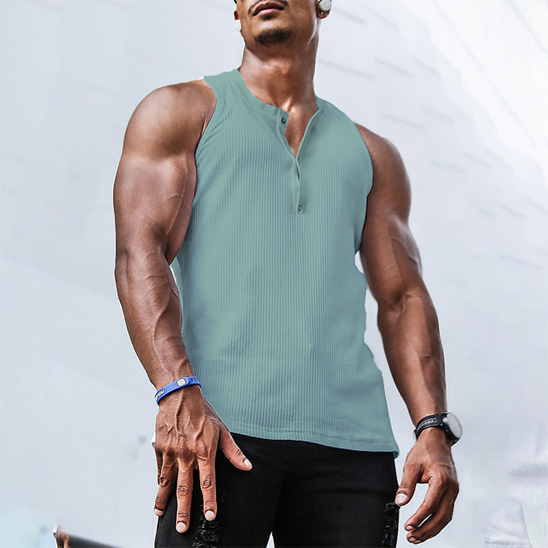 Herren Ärmelloses Sport-Tanktop mit Knopfleiste und atmungsaktivem Gewebe EB