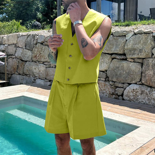 Damen nan elegantes maßgeschneidertes Ensemble mit taillierter Weste und hochtaillierten Shorts EB