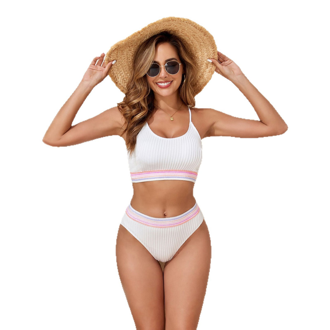 Damen Sportliches Bikini-Set mit modischem Rippdesign und elastischem Bund EB