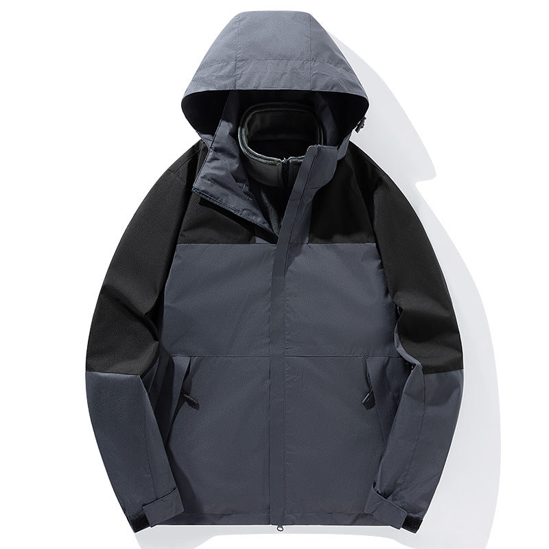 Herren zweilagige Softshell-Trekkingjacke mit fest integrierter Kapuze und fleecegefüttertem Kragen EB