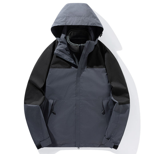 Herren zweilagige Softshell-Trekkingjacke mit fest integrierter Kapuze und fleecegefüttertem Kragen EB