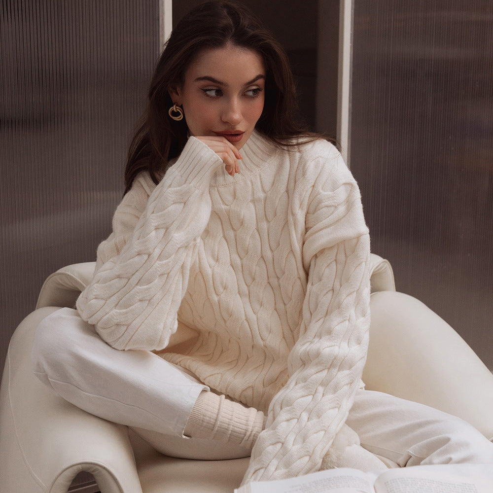 Damen Gemusterter Strickpullover mit hohem Kragen EB