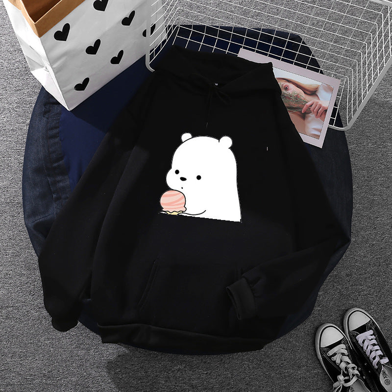 Damen nan oversized Kapuzenpullover im Streetstyle mit weichem Fleece-Innenfutter, Kängurutasche und farbenfrohem Cartoon-Katzen-Planet-Print EB