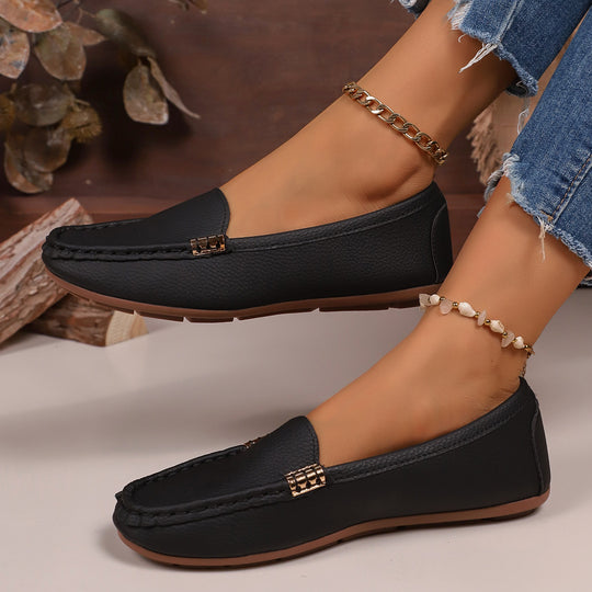Damen Mokassin-Schuhe mit elegantem Narbenleder und rutschfester Sohle EB
