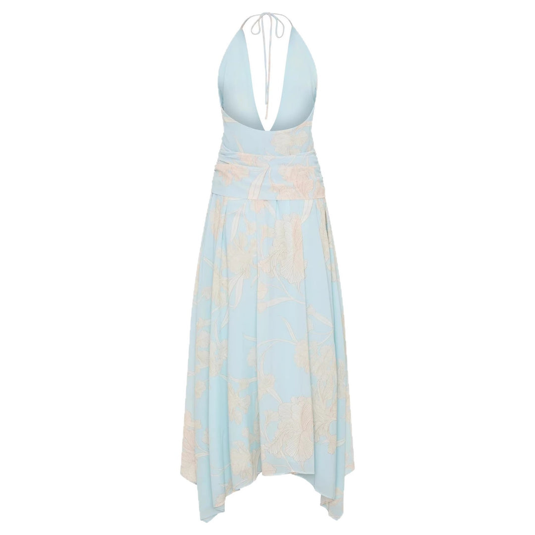 Damen Elegantes Wickelkleid mit tiefem V-Ausschnitt und floralem Design EB