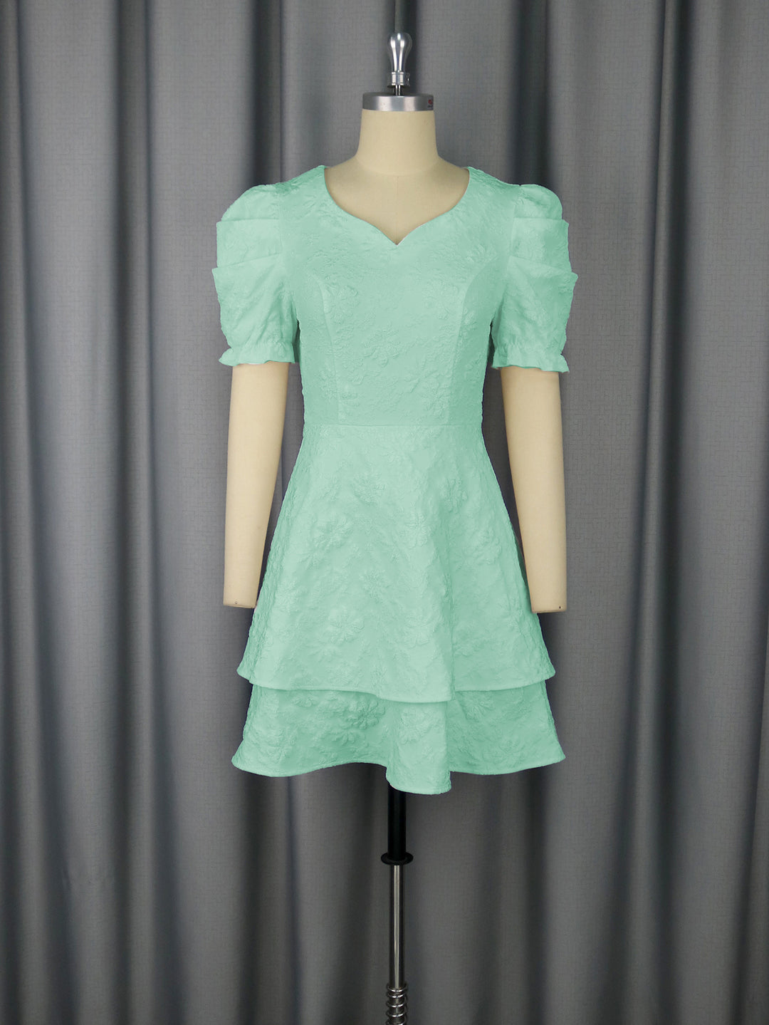 Damen romantisches Kurzarmkleid mit gestuftem Rock EB