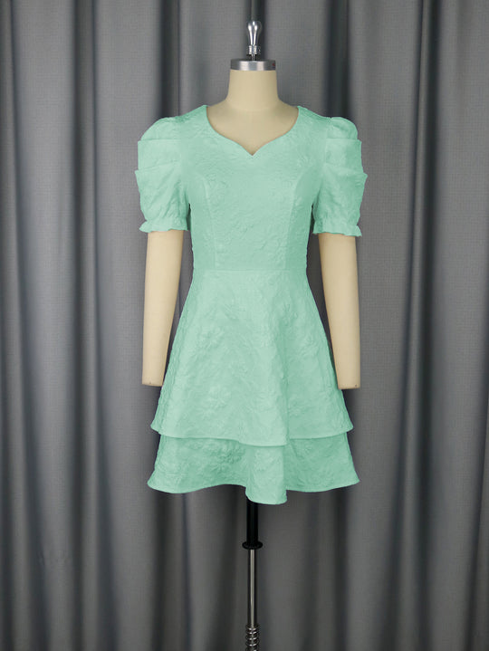 Damen romantisches Kurzarmkleid mit gestuftem Rock EB