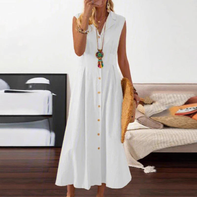 Damen Sommerliches Maxi-Kleid mit Knopfleiste und ärmellosem Design EB
