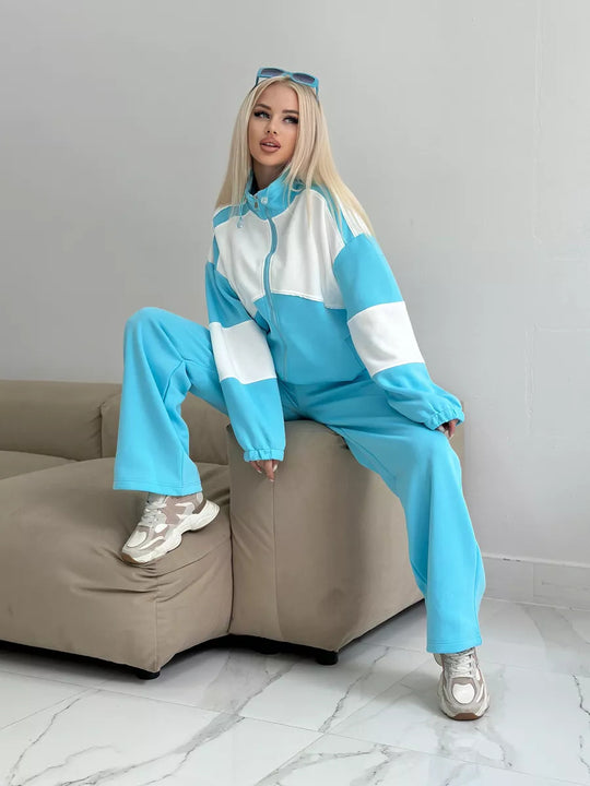 Damen sportliches Set aus hochfunktionalem Fleece-Material mit Reißverschluss EB
