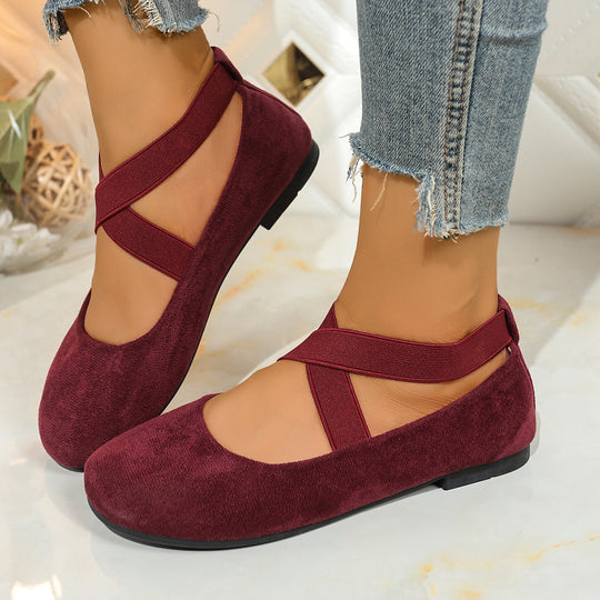 Damen Stylish Ballerinas mit elastischem Kreuzriemen und atmungsaktivem Obermaterial EB