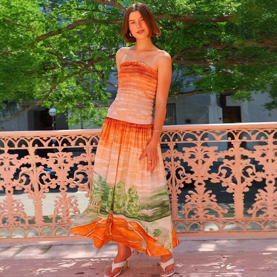 Damen Maxi-Wickelkleid mit elastischem Oberteil und fließendem Rock EB