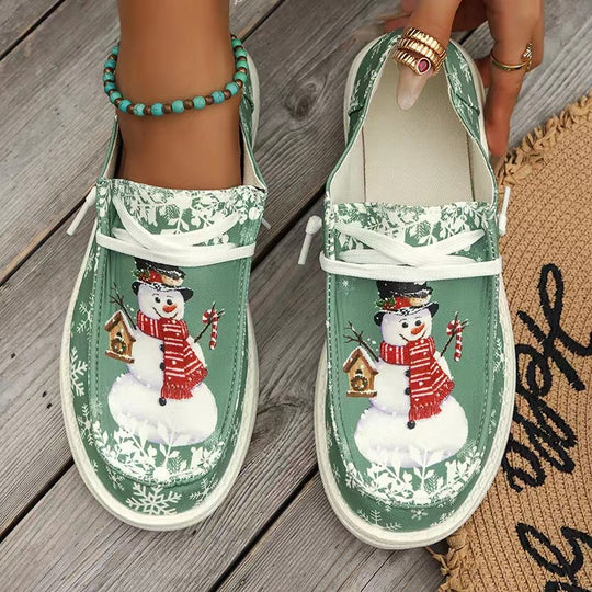 Damen Sneakers im winterlichen Design mit Schneemann-Motiv und rutschfester Sohle EB