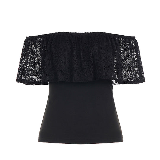 Damen Off-Shoulder Oberteil mit Rüschendetails und eleganten Spitzenakzenten EB