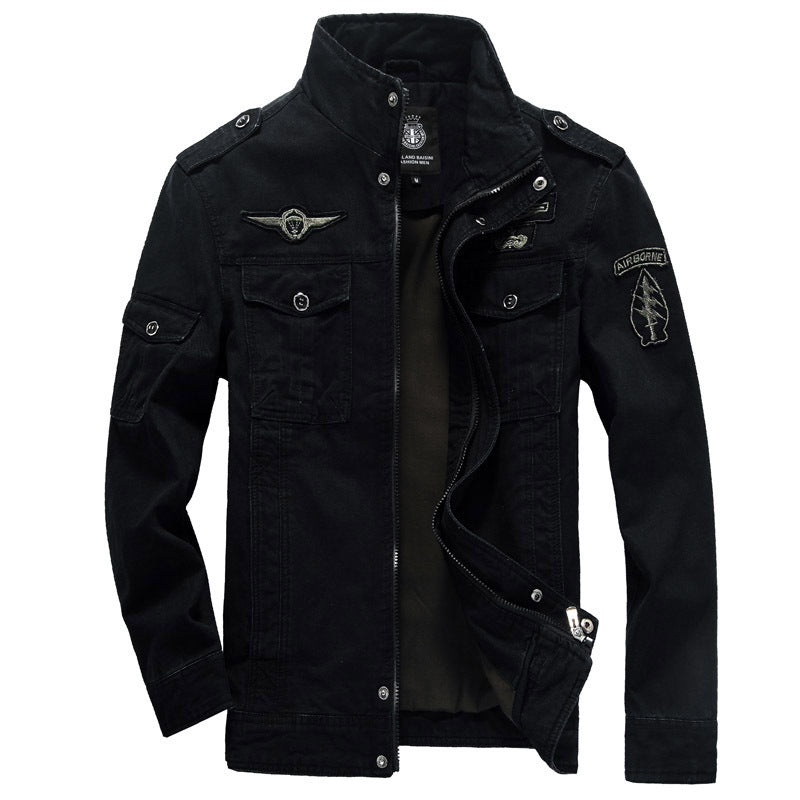 Herren nan leichte Canvas-Fieldjacke im Military-Stil mit Stehkragen, Schulterklappen und aufgesetzten Brust- und Ärmeltaschen EB