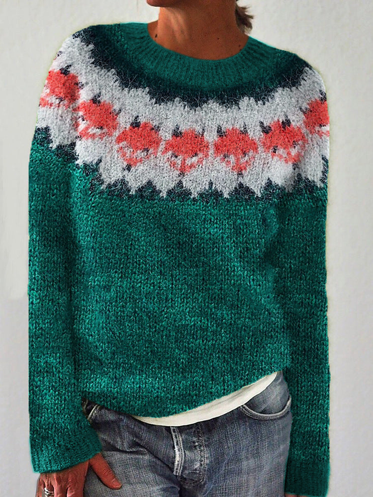 Damen nan Norwegerpullover aus Wollmix mit Rundhalsausschnitt und traditionellem Fair-Isle-Yoke EB