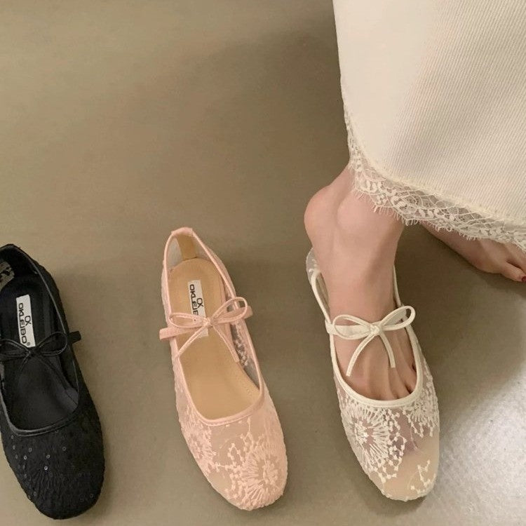 Damen Ballerinas mit elegantem Spitzenmuster EB