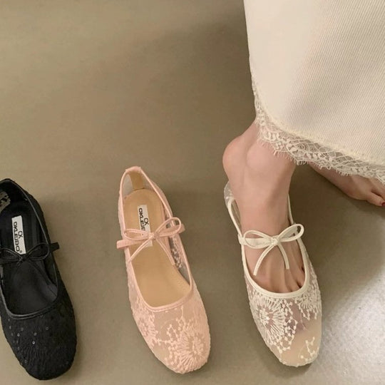 Damen Ballerinas mit elegantem Spitzenmuster EB