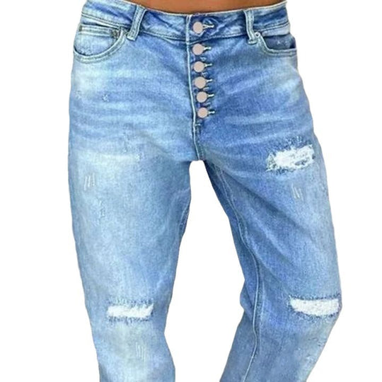 Damen Mom-Jeans mit Knopfverschluss und stylischen Distressed-Details EB