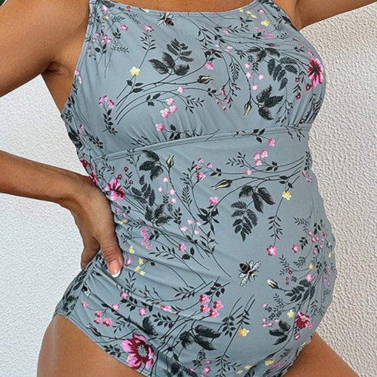 Damen Einteiler Badeanzug mit floralen Rüschendetails und elastischem Design EB
