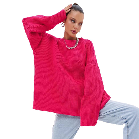 Damen Oversized Strickpullover mit modernen Schnittlinien EB