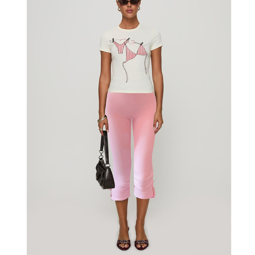 Damen T-Shirt mit kreativem Druck und figurbetontem Schnitt EB
