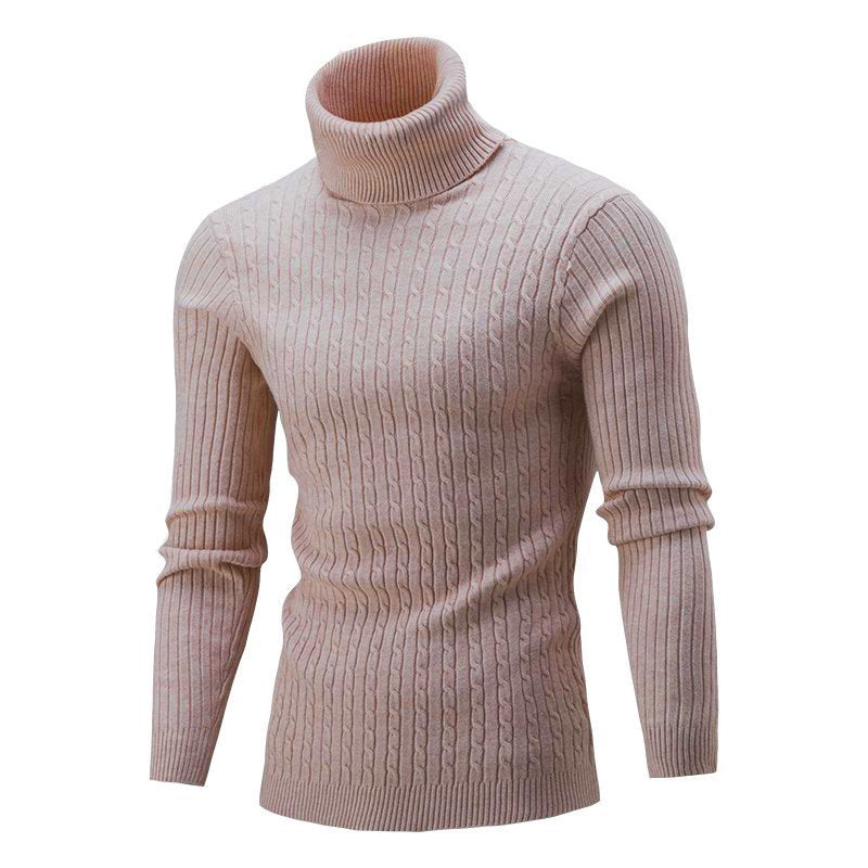 Herren nan gerippter Rollkragenpullover mit Zopfmuster und körpernaher Slim-Fit-Silhouette EB