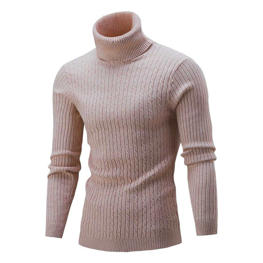 Herren nan gerippter Rollkragenpullover mit Zopfmuster und körpernaher Slim-Fit-Silhouette EB