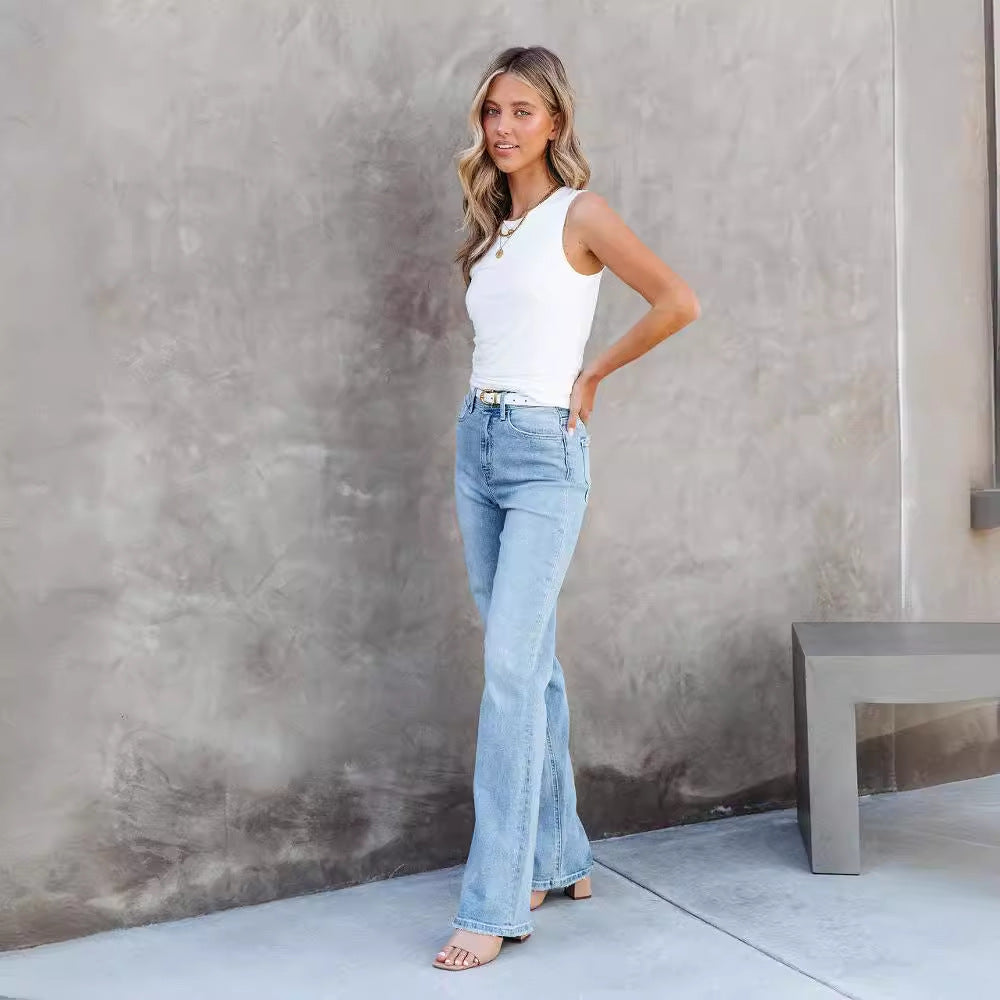 Damen High-Waist Bootcut Jeans mit raffinierter Waschung und bequemer Passform EB