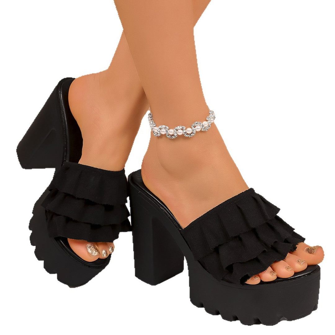 Damen Elegante Plateau-Sandalen mit raffinierten Rüschendetails EB