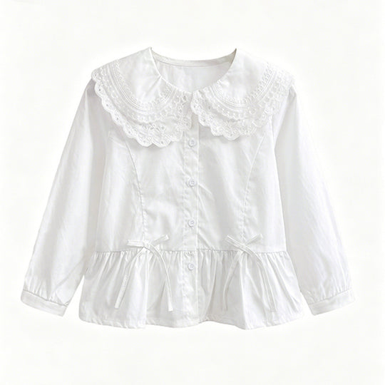 Mädchen elegante Bluse mit Spitzensaum und Rüschendetails EB