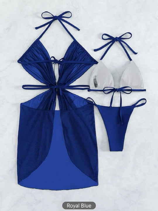 Damen Bikini-Set mit verspieltem Herzdesign und transparentem Überwurf EB