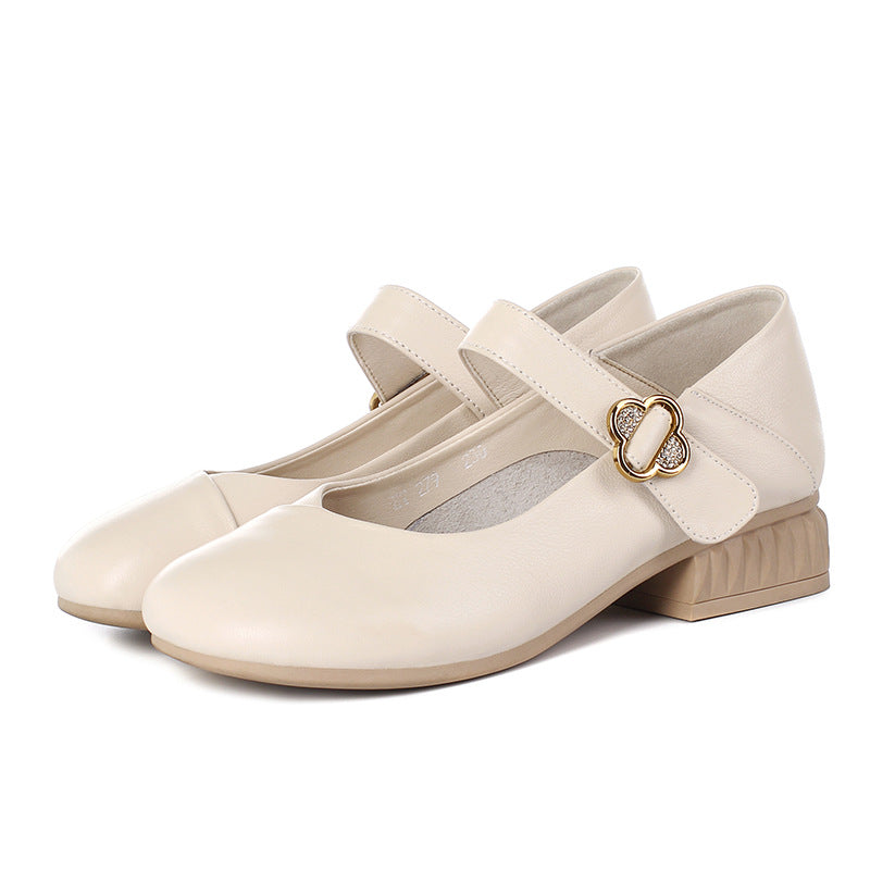 Damen Mary Jane Ballerinas mit dekorativem Riemen und bequemem Blockabsatz EB