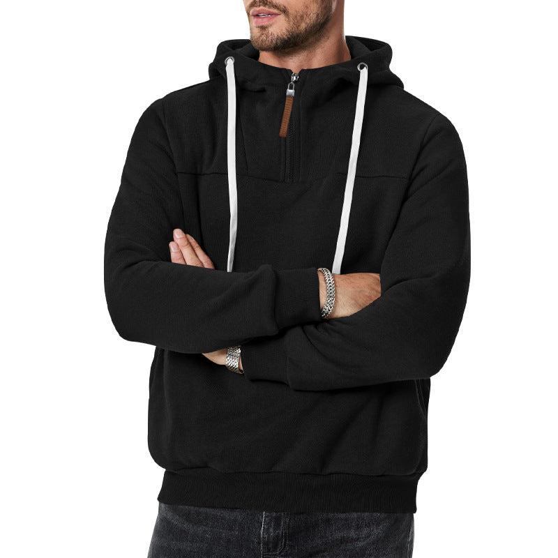 Herren nan Sweat-Halbzip mit strukturierter Innenseite, verstellbarer Kapuze und breitem Rippbund EB