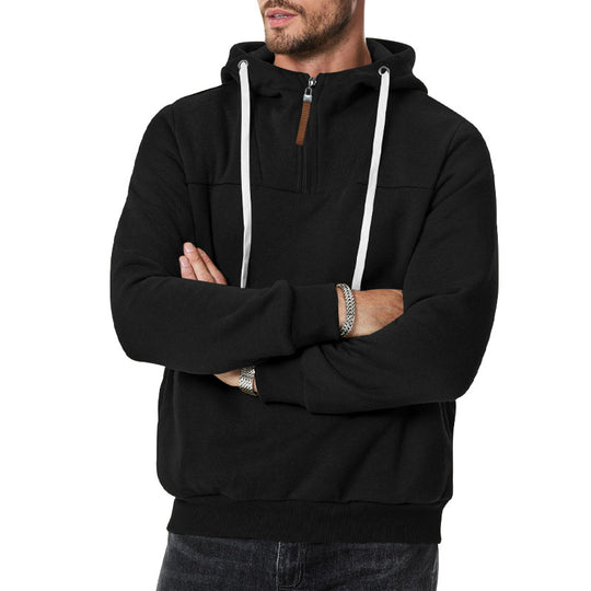 Herren nan Sweat-Halbzip mit strukturierter Innenseite, verstellbarer Kapuze und breitem Rippbund EB