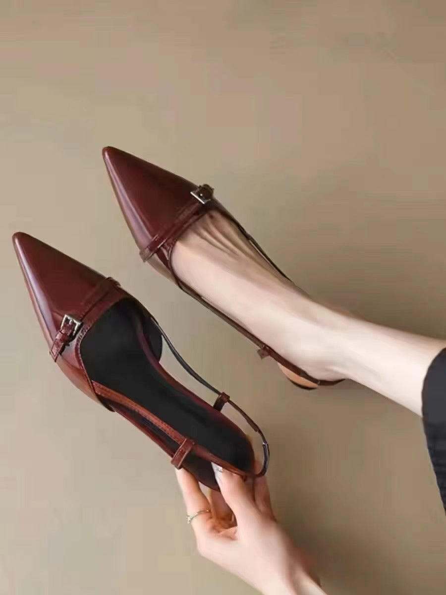 Damen Elegante Slingback-Ballerinas mit spitzem Zehenbereich und verstellbarem Riemen EB