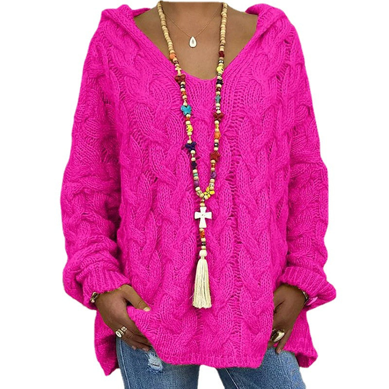 Damen Kapuzenpullover mit Zopfmuster und weitem Schnitt EB
