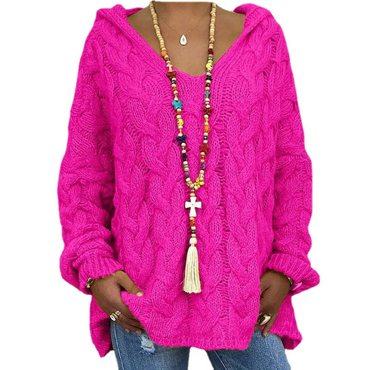 Damen Kapuzenpullover mit Zopfmuster und weitem Schnitt EB