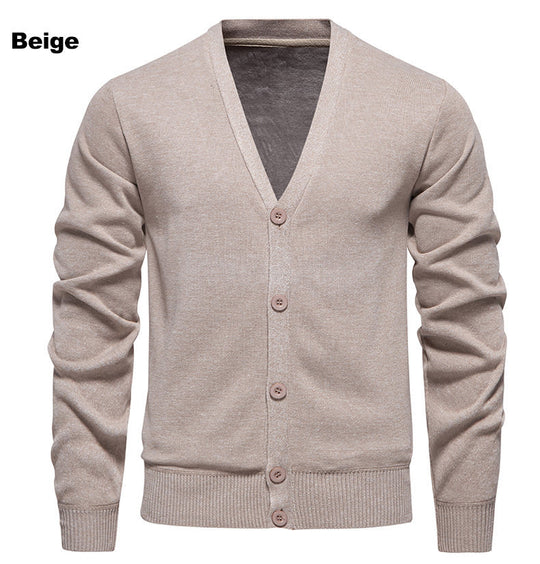 Herren kuschelige Strickjacke mit V-Ausschnitt und Knopfleiste EB